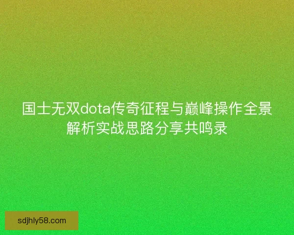 国士无双dota传奇征程与巅峰操作全景解析实战思路分享共鸣录